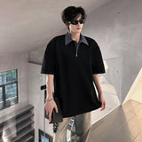 Riolio POLO shirt Mens Luxury new Solid Color Half Zip Polo Checkered Collar Stylish Trendy Streetwear T-Shirt Urban Fashion Casual Wear