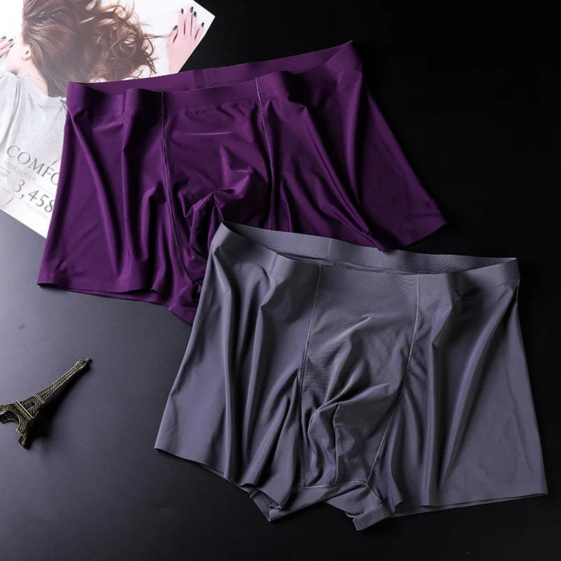Riolio Seamless Ice Silk Underwear Men's Ultra-thin Boxer Shorts One-piece Mid-waist Summer Panties Trunk