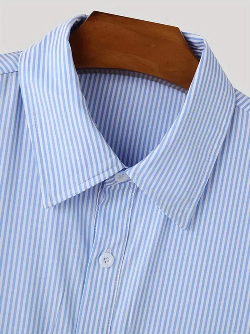 Riolio  New Japanese Trendy Men Shirts Light Luxury Textured Lapel Striped Long Sleeve Cardigan Tops Leisure Premium Loose Blouse M-2XL