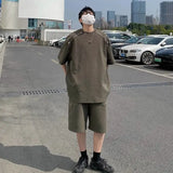 Riolio American Heavy Double Zipper Sports Suit Men's Summer Trendy Design Handsome Short-sleeved Shorts Casual Two-piece Set Urban