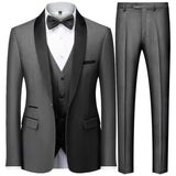 Riolio 3 Pieces Set Men's Business Blazers Coat / Male Slim Fit Color Matching Collar Suit Tuxedo Leisure Jacket Pants Vest Wedding