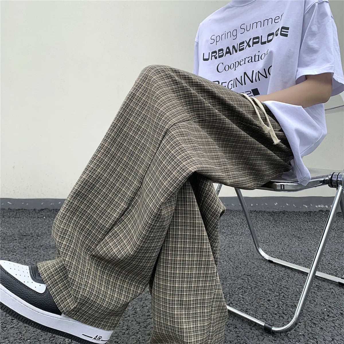 Riolio Summer/Autumn Plaid Pants Men Loose Casual Straight Trousers for Male/Female Harajuku Hip-hop Streetwear Wide-leg Mopping Pants