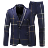 Riolio Men Plaid 3 Piece Suit Set Blazer Vest Pants British Style Slim Double Breasted Wedding Dress Jacket Coat Trousers Waistcoat