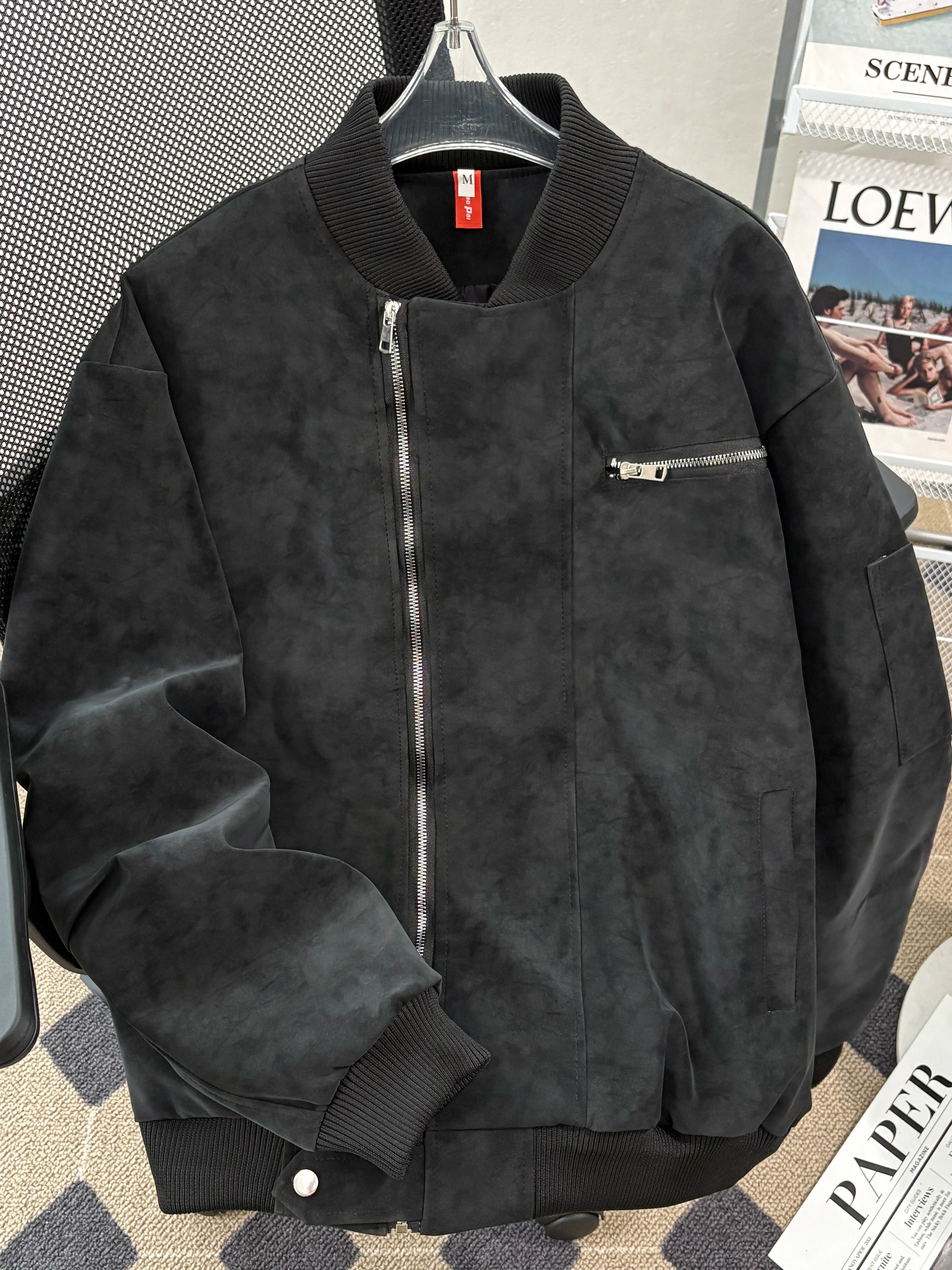 Riolio American Baseball Jacket Men's Autumn Winter Korean Style Trendy Loose Silhouette Work Jacket Handsome High-end Motorcycle Suit