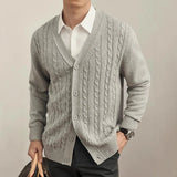 Riolio New Men Luxury Knitted Cardigan Jacket Fashion V Neck Button Sweater Long Sleeve Streetwear Leisure Premium Coat Autumn Knitwear