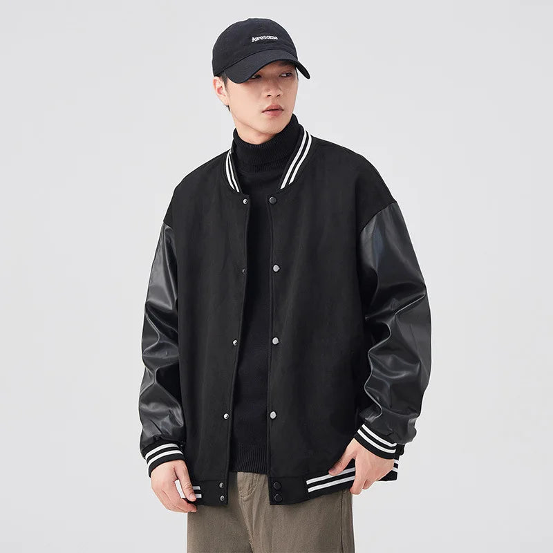 Riolio Bomber Wool Coat Premium Varsity Leather Wool Jacket High Street Jacket Men's Varsity Baseball College Leather Sleeves