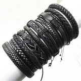 Riolio 10 Pcs/set Black Wrap Woven New Fashion Handmade Men Bracelets Male Women Leather Bracelets Men Bangle Jewelry Gift