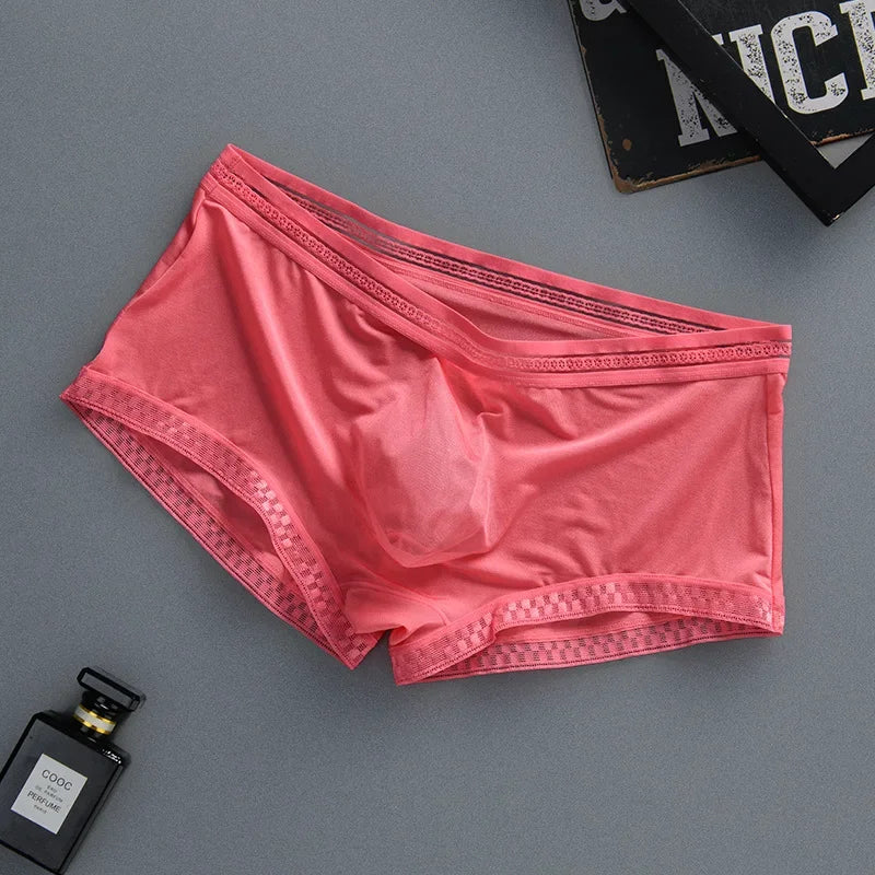 Riolio Men Trunks 3D Pouch Boxers Ice Silk Ultrathin Panties Summer Soft Breathable Translucent Seamless Boxer Wet Seductive Underwear