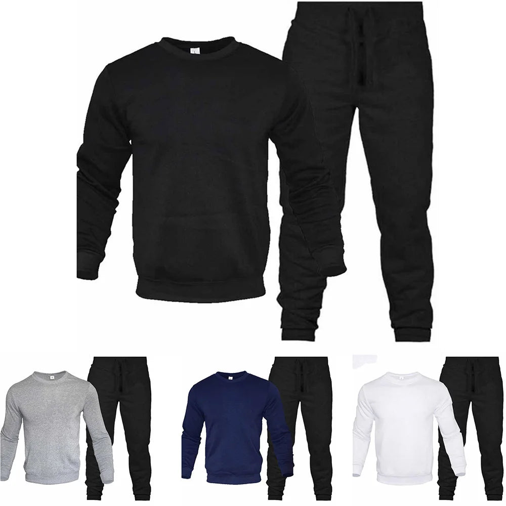 Riolio Men's Two-Piece Set O-Neck 2 Pieces Sets Tracksuit Hooded Sweatshirt +Drawstring Pants Male Sport Hoodies Running Sportswear