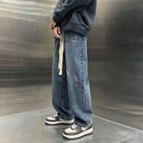Riolio Men's Baggy Straight Leg Wide Leg Denim Pants Trend Concise Style Streetwear Trousers Daily Lace Up Design Hot Sale Jeans Male