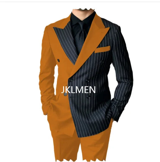 Riolio Men's Suits Blazer Autumn Striped Men Blazer Fashion Double  Jacket Coats 2pcs Casual Business Tuxedo Costume