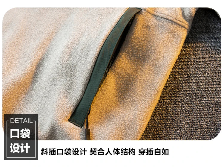 Riolio Korean Casual Heavy Half Zipper Sweatshirt Fleece Jacket Men Autumn Winter Warmth Thicken Men Aesthetic Academy Chic Streetwear