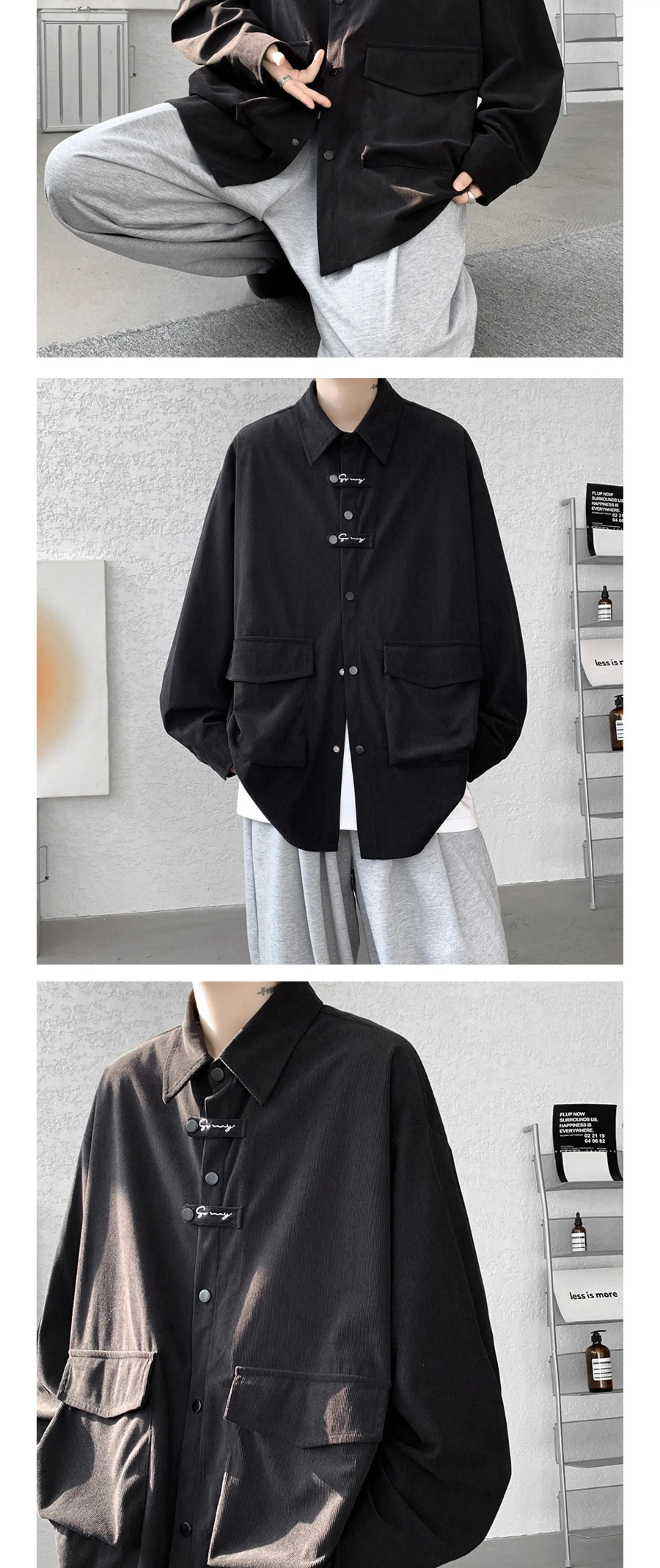 Riolio Corduroy Shirt Men Casual Turn Down Button Long Sleeve Shirts Streetwear Leisure Luxury Clothing Chemise Homme