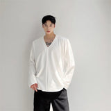 Riolio Men Casual T-shirt Long sleeves V neck shirt Solid color Sweatshirt Male Jogging Tracksuit Homme Athletic Shirt Tops