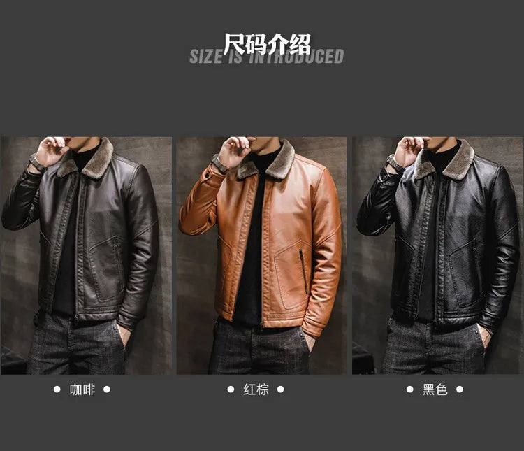 Riolio Casual Punk Rock Thick Leather Coats Slim Windproof Blazer Stand Collar Outwear Men's Pu Leather Jacket Zipper Motorcycle Jacket