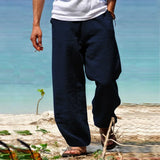 Riolio Men's Cotton Linen Pants Solid Color Male Breathable Trousers Waist Loose Long Pants Men Casual Joggers Fitness Streetwear S-5XL
