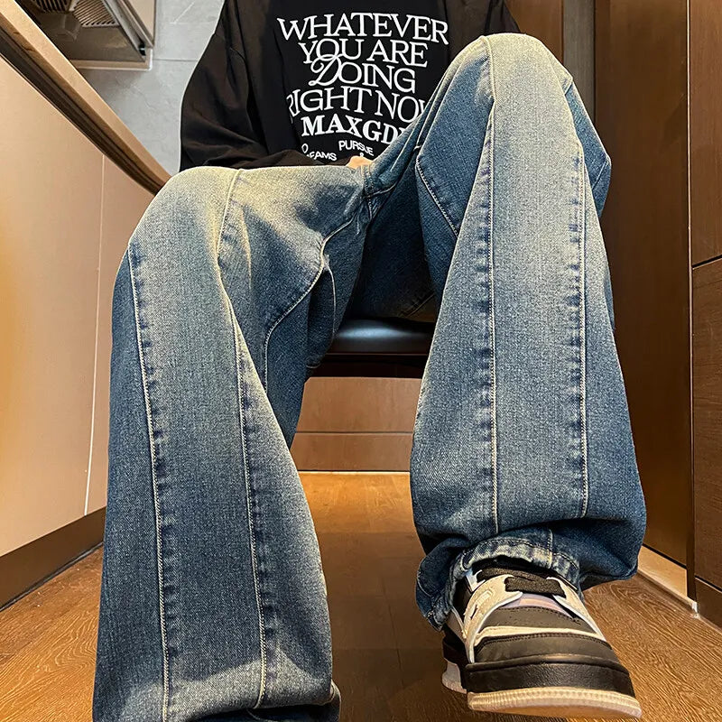 Riolio New Big boy Jeans for Men Streetwear Baggy Jeans Large size Patchwork Denim Leisure Simple Dime Pants Women Jeans Hot  jean