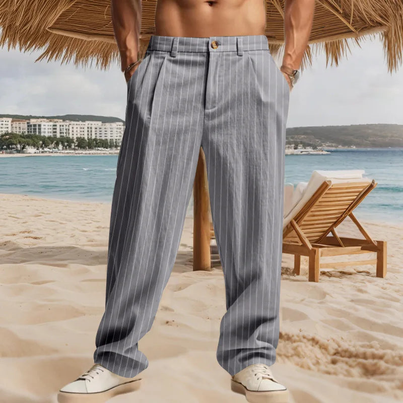 Riolio Spring Autumn Men's Casual Pants Simple Striped Straight Pants High Waist Loose Versatile Business Casual Suit Pants Men