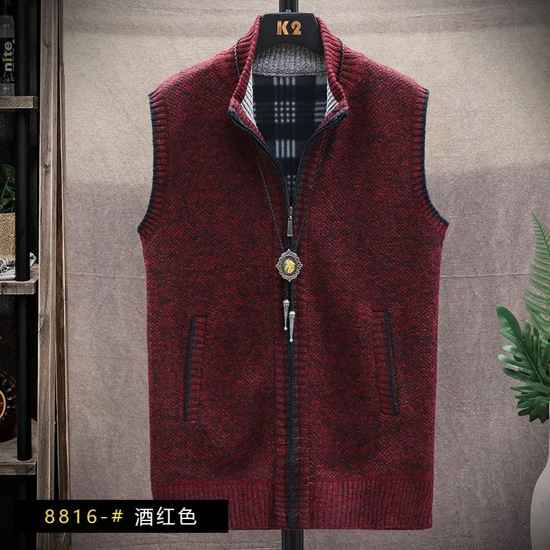 Riolio Atutumn and Winter New Men's Sweater Cardigan Knitting Vest Dailywear Warmth Thickened Zipper Jacket Waistcoat Male Streetwear