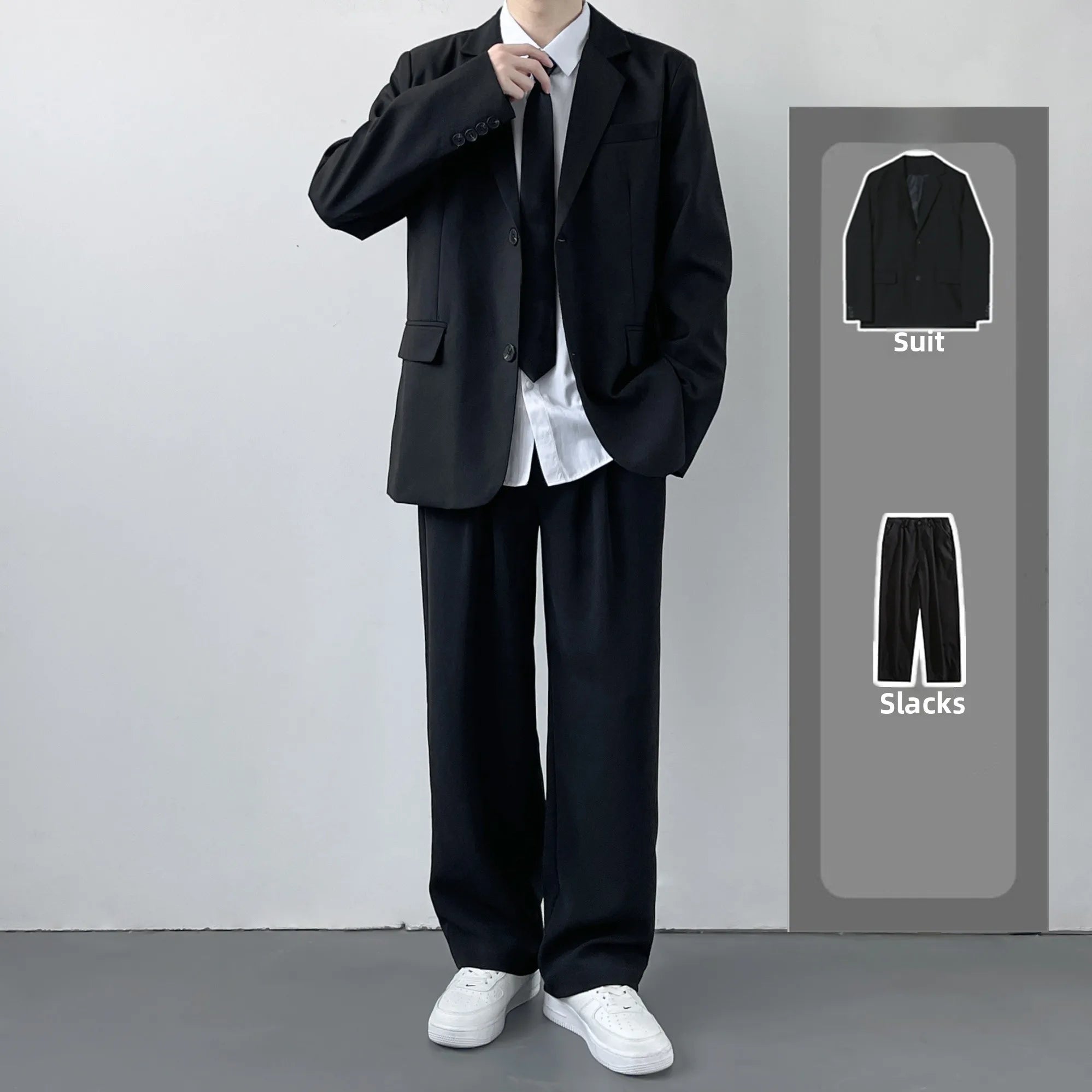 Riolio Casual Leisure Men's Suit Set High School Student Sle Versatile JK Class orm Jaet Straight Cut Casual Long Sve
