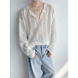 Riolio Rice White Shirts for Men Hollow Out Blouse Men Handsome Fashion Men Clothing Vacation Sexy Mesh Long-sleeved Shirts