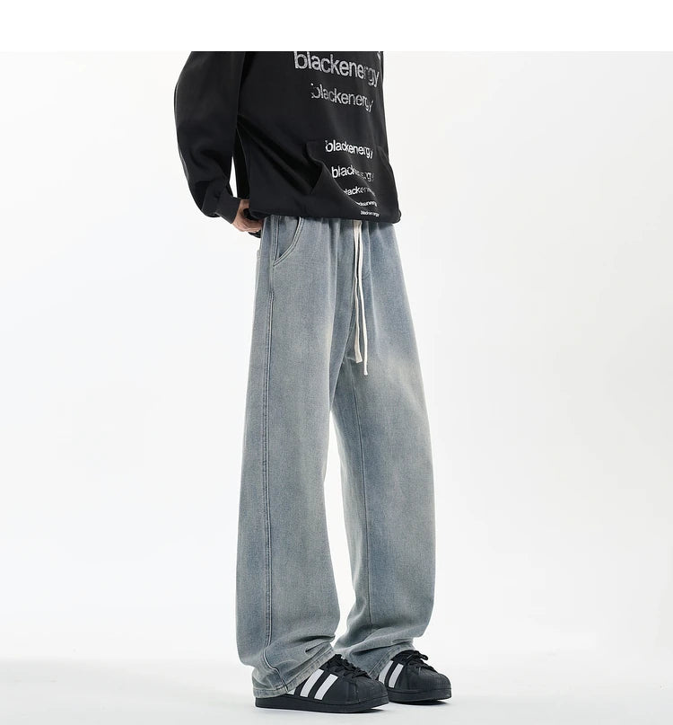 Riolio New Men's Jeans Washed Jeans Pants Unisex Drawstring Denim Pants Male Streetwear Korean Straight cylinder loose Cowboy Trousers