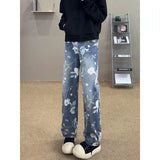 Riolio Flower Jeans Men Fashion Retro Printed Jeans Men Streetwear Hip-hop Loose Straight Jeans Men Baggy Vintage Denim Trousers