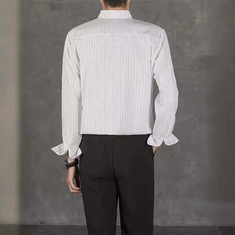 Riolio  New Naples Business Men Shirts Light Luxury Textured Lapel Striped Long Sleeve Cardigan Leisure Premium Commuter Blouse S-4XL