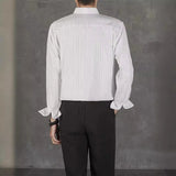 Riolio  New Naples Business Men Shirts Light Luxury Textured Lapel Striped Long Sleeve Cardigan Leisure Premium Commuter Blouse S-4XL