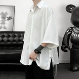 Riolio Summer Short Sleeved Shirt Men Oversized Black White Shirt Men Streetwear Korean Loose Ice Silk Shirts Mens Casual Shirt M-3XL