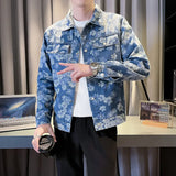 Riolio Fashion Floral Print Denim Jacket Men's Distressed Coat Streetwear slim fit Long Sleeve Jackets Korean Bomber Jeans Jacket