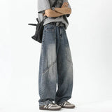 Riolio Mens Relaxed Fit Wide Leg Jeans Patchwork Design Floor Length Baggy Streetwear Casual Denim Pants 2025 Trendy Loose Trousers