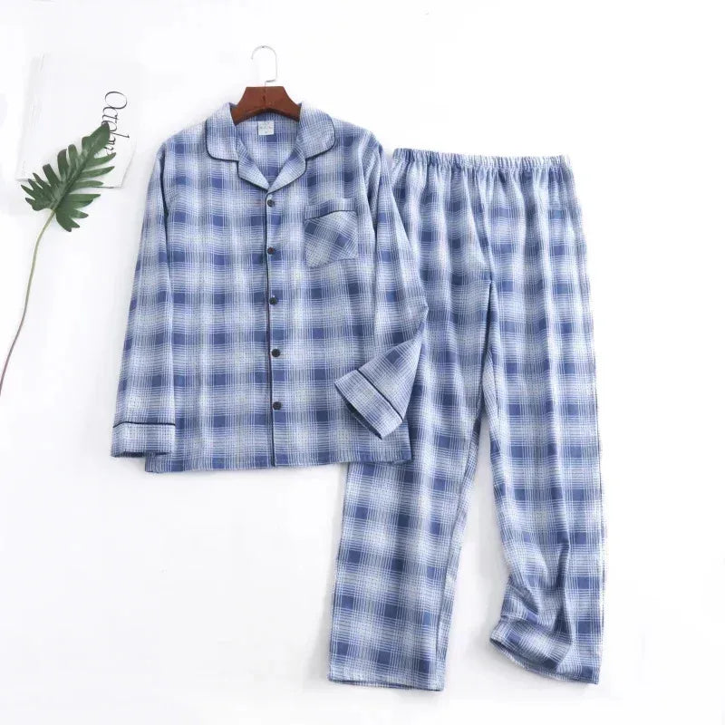 Riolio Plaid Design Multi Colors Warm Cotton Flannel Long-sleeved Trousers Pajamas for Men Autumn and Winter Homewear Sleepwear Sets