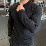 Riolio Men Fashion body-building Long Sleeve T-shirts O-Neck Solid Casual Spring Autumn Tees Men Shirt Loose Tops Streetwear Tee shirt
