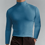 Riolio Turtleneck For Men Solid Colour Slim Elastic Thin Pullover Men Spring Autumn Turtleneck Men Knitting Basic Long Sleeve T-shirt