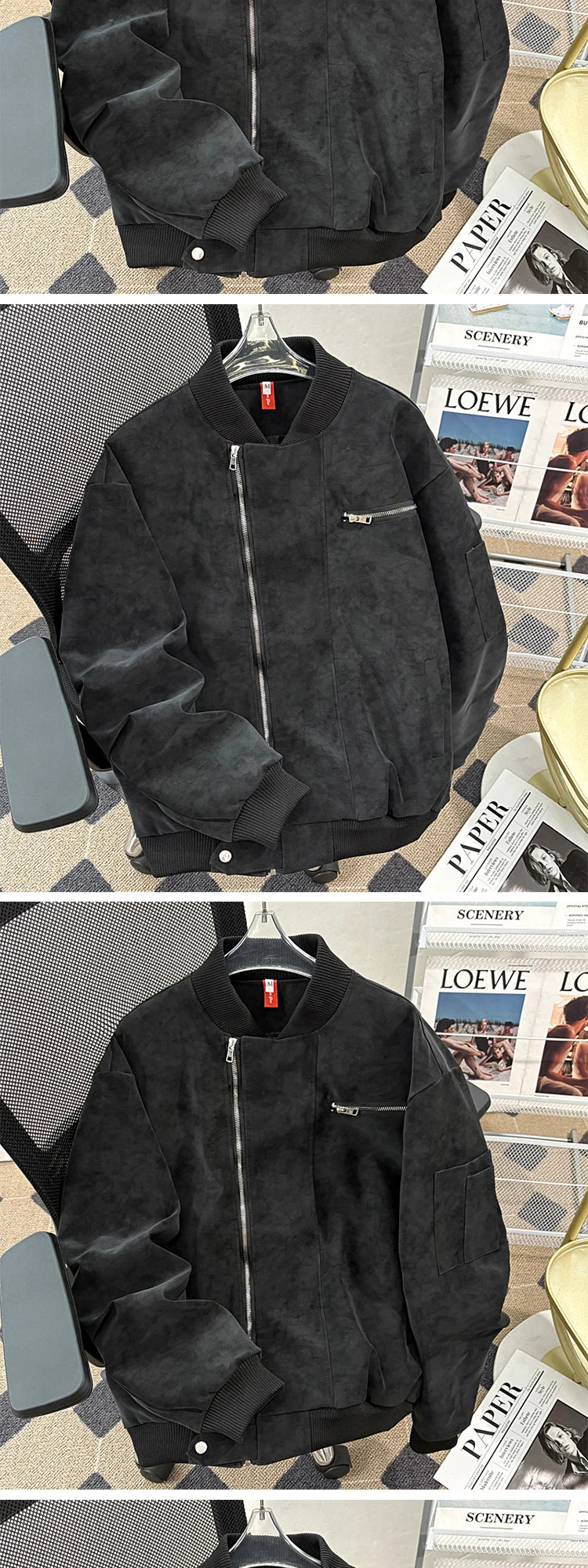 Riolio American Baseball Jacket Men's Autumn Winter Korean Style Trendy Loose Silhouette Work Jacket Handsome High-end Motorcycle Suit