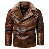 Riolio Male Outerwear Bomber Leather Jacket High-end Men's Fleece Warm Motorcycle Suit Collar Jackets Moto Biker PU Baseball Jackets