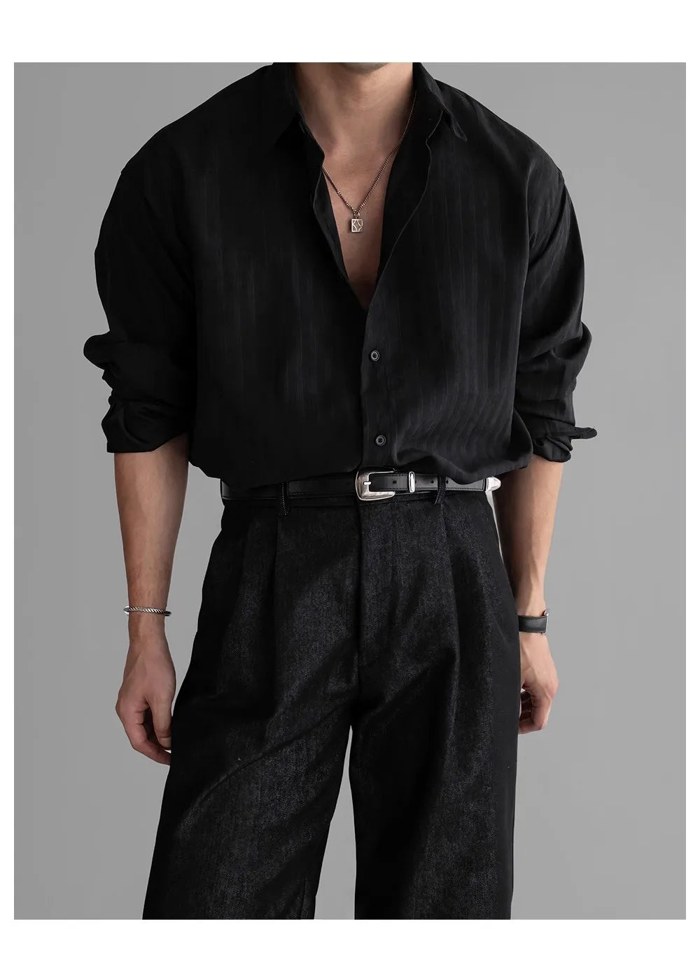 Riolio New Korean Fashion Men Shirts Light Luxury Textured Business Striped Long Sleeve Cardigan Tops Leisure High Quality Blouse M-2XL