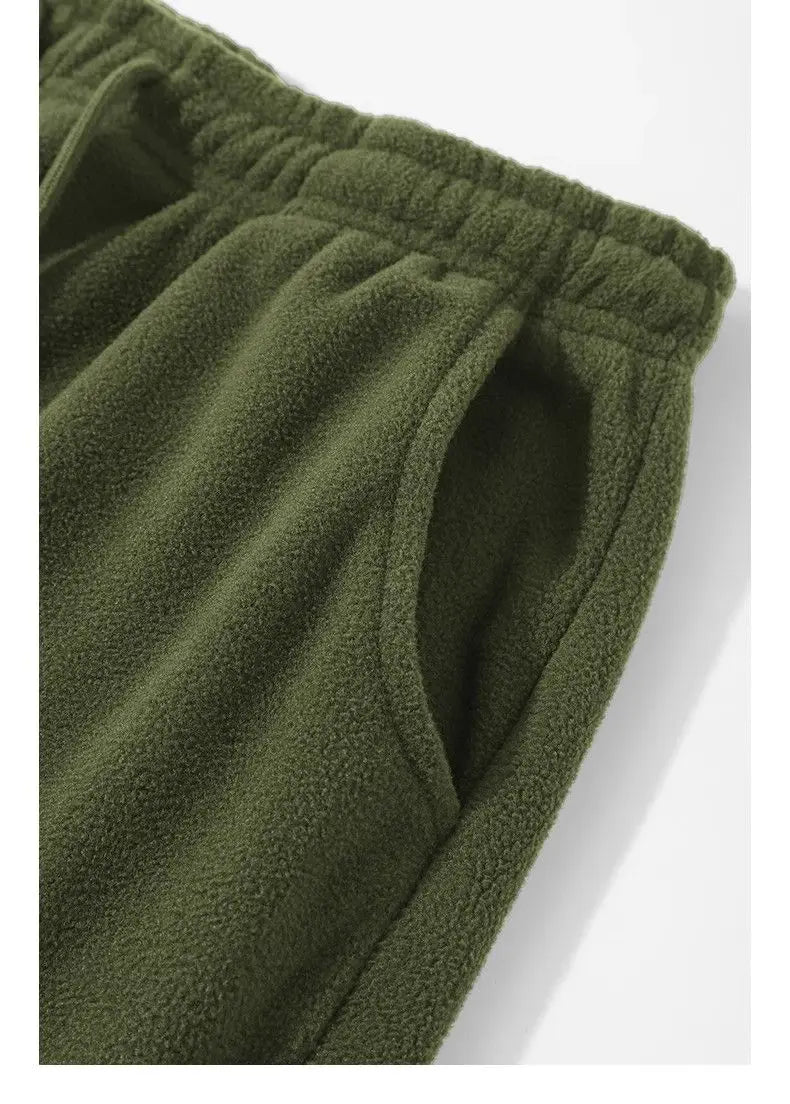 Riolio Double-sided Fleece! Retro Military Green Straight-leg Pants Women Loose Thickened Warm Drawstring Casual Wide-leg Pants Men