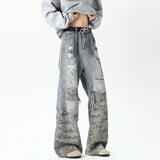 Riolio Camouflage Wide jeans men Ripped Patchwork New Mainstream Hip Hop Skateboard Men Women Streetwear High Street Super Loose Jeans