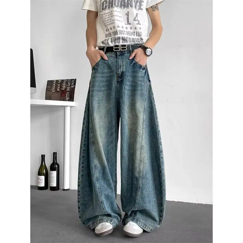 Riolio Men Baggy Jeans Wide Leg Unisex Streetwear Hip Hop Dance Pants Loose Fit Trousers Oversized Urban Jogger Street Dance Clothing