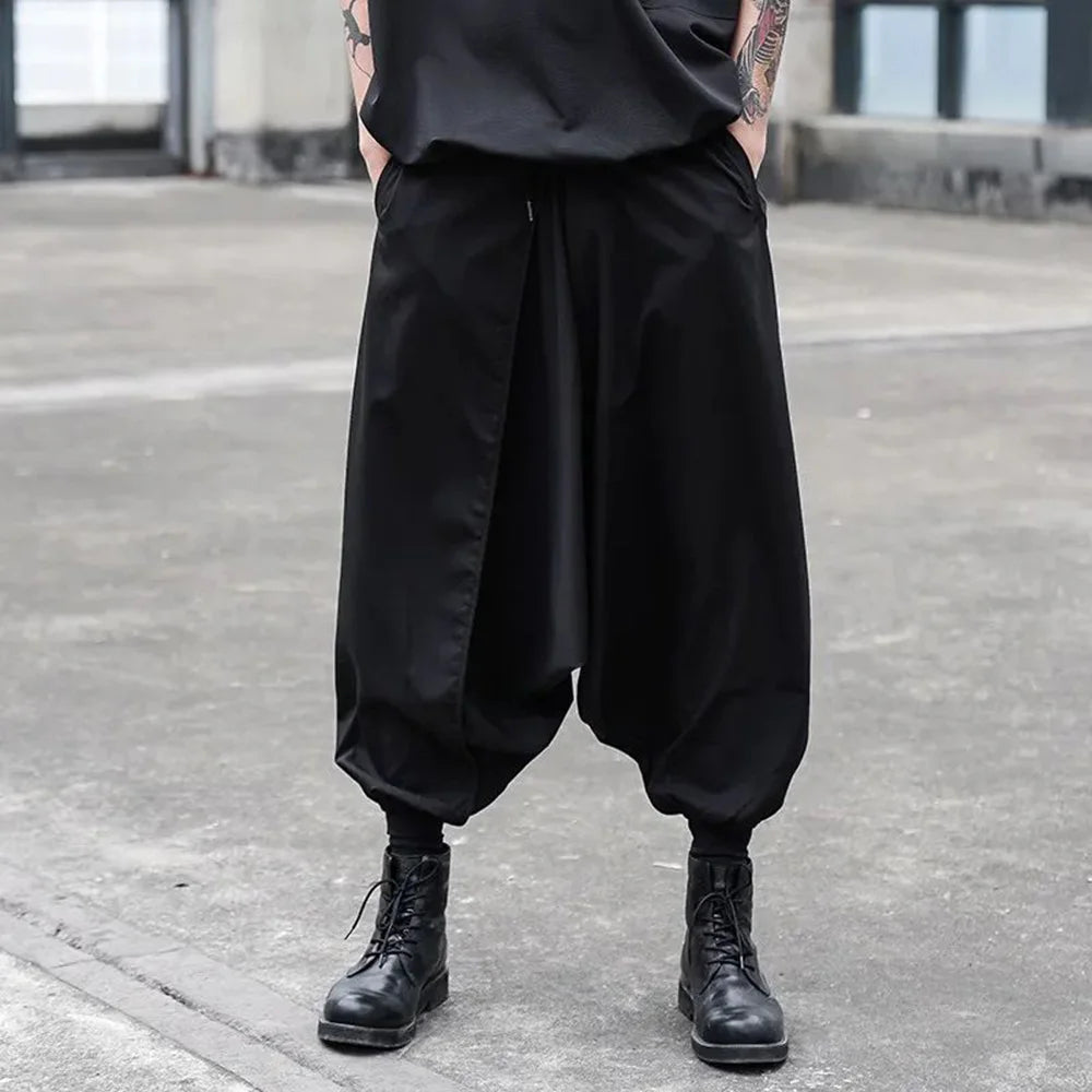 Riolio Mens Wide-Leg Cuffed Pants Y2k Gothic Harem Pants Streetwear Japanese Harajuku Campus Joggers Casual Pants Men'S Clothing 2025