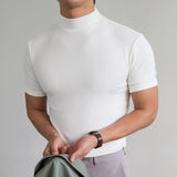 Riolio Men T-shirts Summer Fitness Short Sleeve Tees High Collar Basic T-shirt Base T Shirt for Men's Tops camisa masculina
