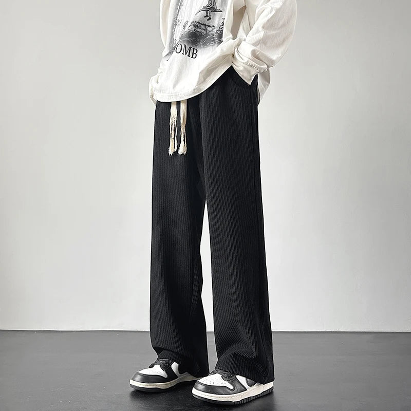 Riolio Winter Thickened Pants Men Warm Oversized Wide Leg Pants Men Streetwear Loose Straight Pants Mens Black Beige Thick Trousers