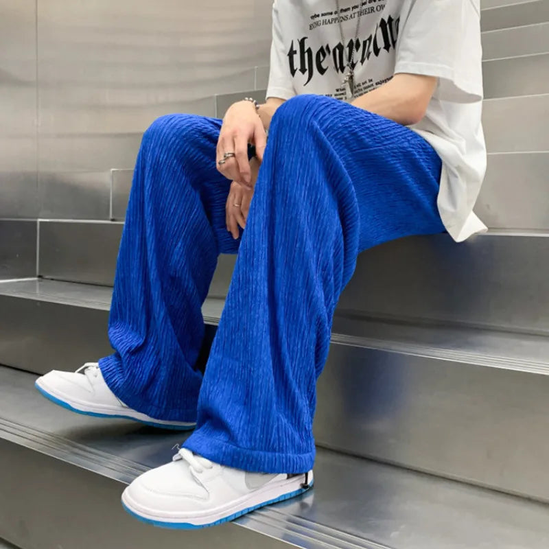 Riolio Summer Casual Pants Men Oversized Wide Leg Pants Men Japanese Streetwear Hip Hop Loose Pleated Pants Mens Ice Silk Trousers 5XL