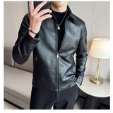 Riolio Windproof Stand Collar Zipper Cardigan Leather Jacket Motorcycle Leather Coat PU Leather Business Leather Jackets Men's Fashion
