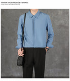 Riolio  New Naples Business Men Shirts Light Luxury Textured Lapel Striped Long Sleeve Cardigan Leisure Premium Commuter Blouse S-4XL