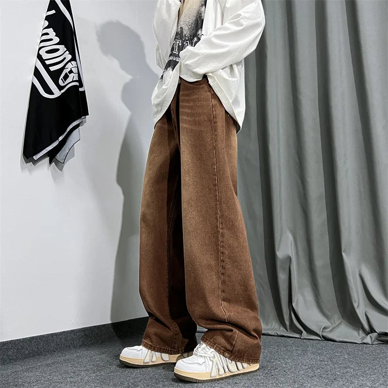 Riolio Brown Baggy Jeans Men Fashion Casual Vintage Jeans Men Streetwear Hip-hop Loose Straight Jeans Mens Retro Denim Trousers M-3XL