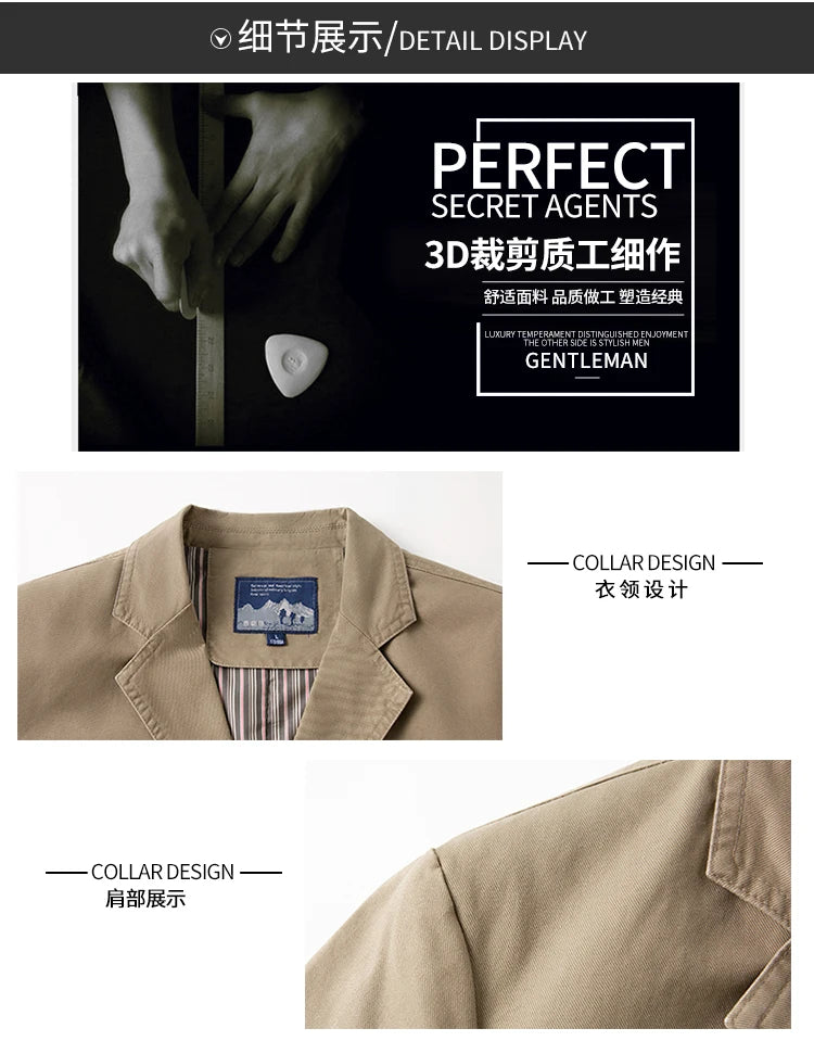 Riolio Men's Premium Suit Jacket Spring Autumn Casual Workwear Pure Cotton Jacket Men's Korean Version Slim Fit Loose Plus Size Suit