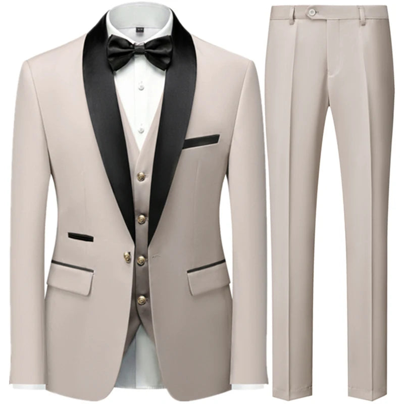 Riolio Suit Coat Pants Vest 3 Pcs Set / Fashion Men's Casual Boutique Business Wedding Groom Dress Blazers Jacket Trousers